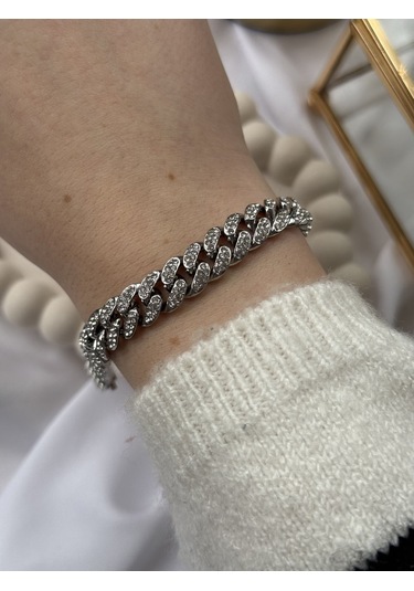 Silver Taşlı Zincir Bileklik Altın - Gümüş