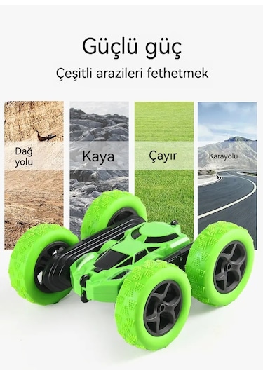 Seher Uzaktan Kumandalı Takla Atan Araba 360 Derece Döner Full Fonksiyonlu Araba Yeşil Renkli