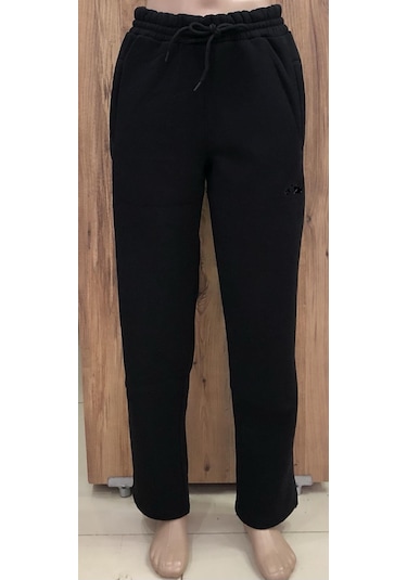 Erkek Siyah Battal Büyük Beden Battal Üç İplik İçi Polarlı Kalın Eşofman Altı