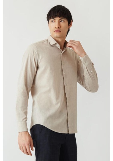 Bisse Erkek Regular Fit Uzun Kollu Spor Gömlek BEJ GM22Y221044_D07 Bej