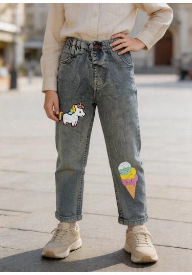 Kaizer Jeans Dondurma & Unicorn Baskılı Füme Çocuk Pantolonu