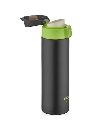 Shotay Smile Çelik Termos Matara 430ml Siyah Siyah
