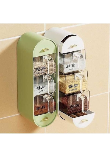 Novahub Açık Yeşil Baharat Kutusu - Ev Mutfak Depolama Rafı - Tuz, Msg Ve Baharat Kombinasyonu Takım Şişesi Kavanoz, Duvar Asılı, Yumruksuz Koleksiyon Açık Yeşil