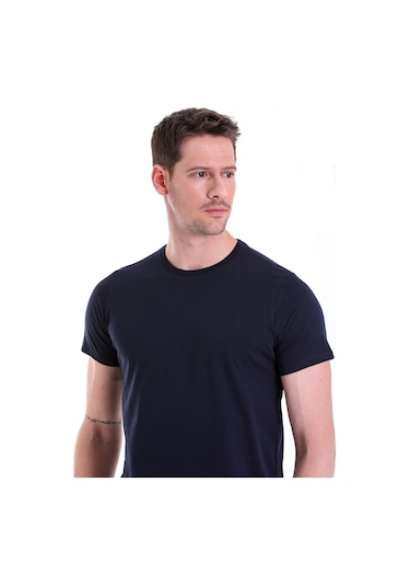Hatemoğlu Regular Fit Pamuk Bisiklet Yaka Düz Erkek Tişört Lacivert