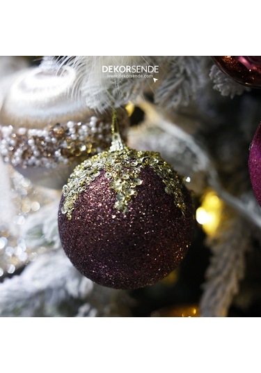 Yılbaşı Süsü Altın Pullu 2'li Top Bordo 10 Cm