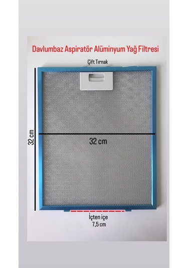 32x32 Cm Arka Aralık 7,5 Cm Davlumbaz Aspiratör Yağ Filtresi