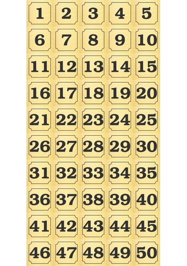 1-50 Kapı, Masa, Dolap Numarası Altın Metal Etiket 7x7 Cm