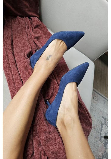 10 670 Topukla Kadın 6 Cm Kadeh Topuk Stiletto Lacivert Süet