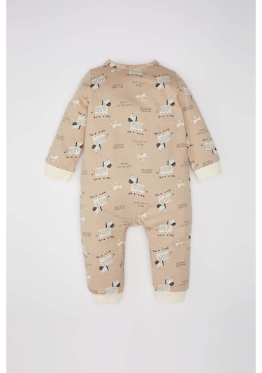 DeFacto Erkek Bebek Yenidoğan Zebra Desenli Uzun Kollu Tulum D4134A524WNBG390 Bej