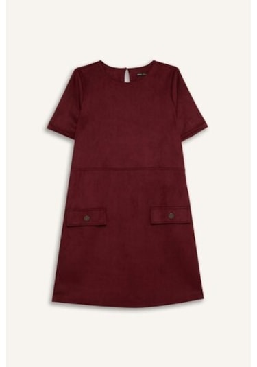 Defacto Yuvarlak Yaka Skuba Dalgıç Kumaş Kısa Kollu Mini Elbise D8644ax24aubr438 Bordo