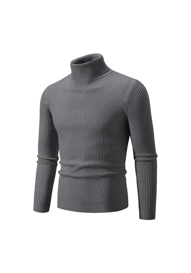 Sonbahar Kış Balıkçı Yaka Kazak Erkekler Sıcak Örme Düz Renk Kazaklar Erkek Slim Fit Rahat Balıkçı Yaka Triko Erkek Kazak Koyu Gri