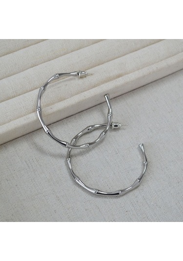 Zyzqstore 925 Ayar Altın Kaplama Bambu Kulak Halkası, Büyük Abartılı Küpe Altın Beyaz Altın - Beyaz