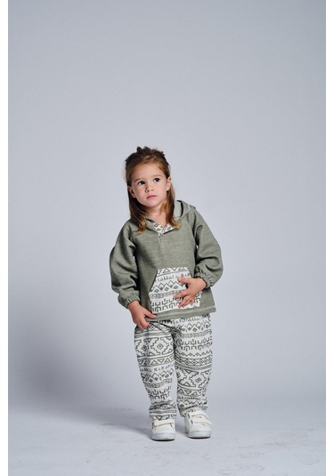 Etnik Desen Kanguru Cepli 2 Li Takım Haki