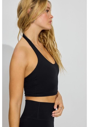Madmext Siyah Halter Yaka Boyun Askılı Crop Top Mg2456 Siyah