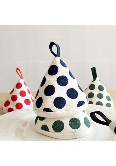 Kırmızı Üçgen Pamuk Pot Kulp Kılıfı Isıya Dayanıklı Nokta Baskı Haşlanma Geçirmez Asılı Döngü Kalın Mini Mutfak Kalbur Kızartma Tavası