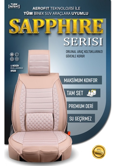 Citroen C5 Lüx Deri Oto Koltuk Kılıfı Ön Arka Takım Safir Serisi Bej