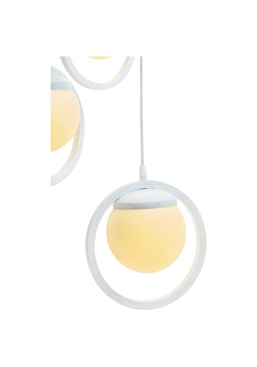 Halka 3 Lu Tepsi Glop Beyaz Renk Camlı Beyaz Avize. Salon, Mutfak Beyaz