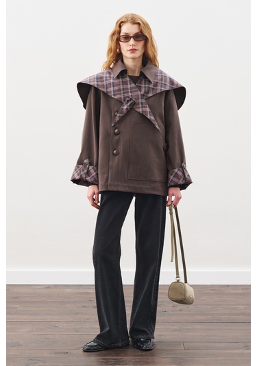 Greta Şal Detaylı Parka Ceket Kahverengi Kahverengi