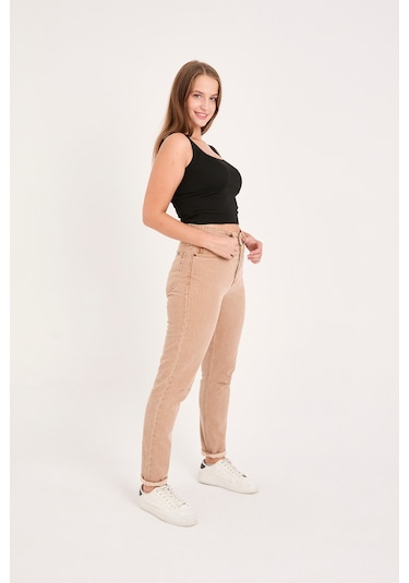 Kadın Denim Pantolon Açık Kahverengi