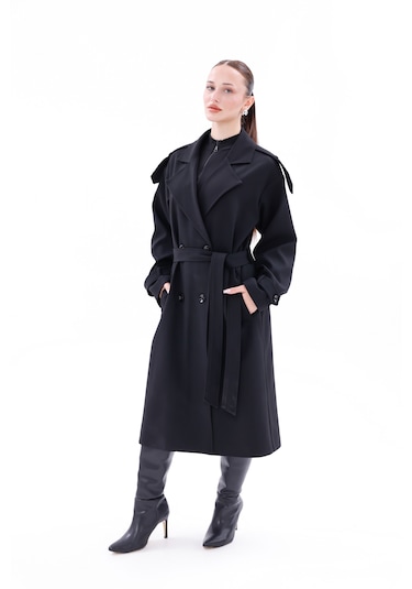 Kadın Trençkot Model Kaban Siyah