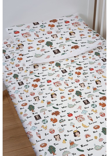 Organik Bebek Boy Lastikli Çarşaf Seti 80x140 - Eğlenceli Kelimeler