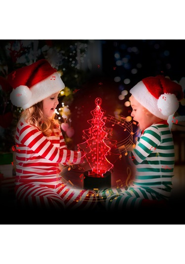 Yaozixa Noel Ağaç Şekilli Masa Lambası, 7 Renkli Manuel/otomatik Işık, 12 Metal Askı Ve Yerleşik Noel Şarkıları İle Ev Dekorasyonu Siyah