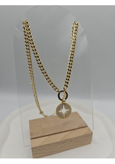 14k Altın Kaplama Gurmet Zincirli Mina Kolye Altın