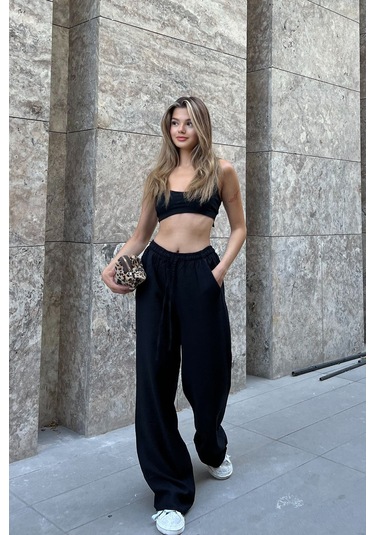 Keten Karışımlı Bol Kesin Pantolon