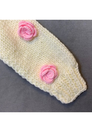 Uretti - Yıldız 7202 - El Örgüsü Çiçek Süslemeli Beyaz Kız Bebek Hırka - 1/2 Yaş Beyaz