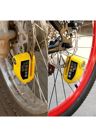 Motion003 Portatif Alarmlı Siyah Bisiklet Disk Fren Kilidi 7mm Basmalı Kilit Pimi Titreşim S