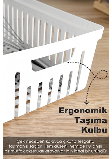 13 Parça Modüler Kaşıklık Seti - Çok Amaçlı Çekmece İçi Düzenleyici Mutfak Organizer Kepçelik Beyaz
