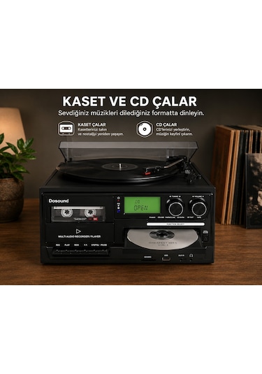 Dosound Tr-17 Ahşap Çok Fonksiyonlu Pikap Kaset Cd Usb Bluetooth Müzik Sistemi 1 Adet