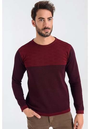 Heyss Bisiklet (Sosis) Yaka Bordo Erkek Triko Kazak Bordo