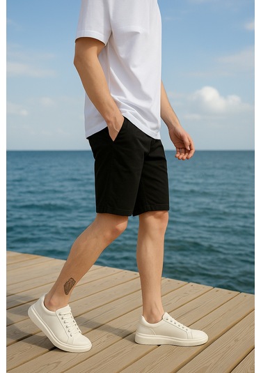 Pobudo Siyah Renk Pamuk Kumaş Chino Erkek Şort 2025-1785 Siyah