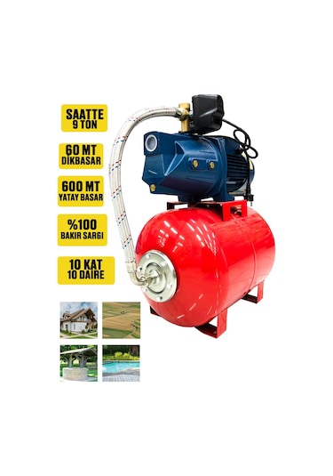 Germany Style İbeltech 50 Litre 2 Hp Bakır Sargı Jet Pompalı Elektrikli Hidrofor 10 Kat 10 Daireye Yeterli