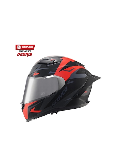 Scoyco FF-871 Gri Camlı Debris Güneş Vizörlü Kapalı Kask Mat Kırmızı - Siyah