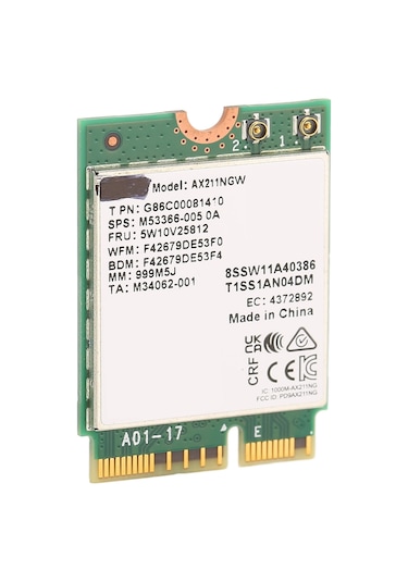 Fosenze M.2 Key-e Ax211ngw Kablosuz Ağ Kartı, 2400mbps, Bt5.2, 2.4/5/6ghz Üç Frekanslı, Plug And Play, Dayanıklı Pcb Malzeme