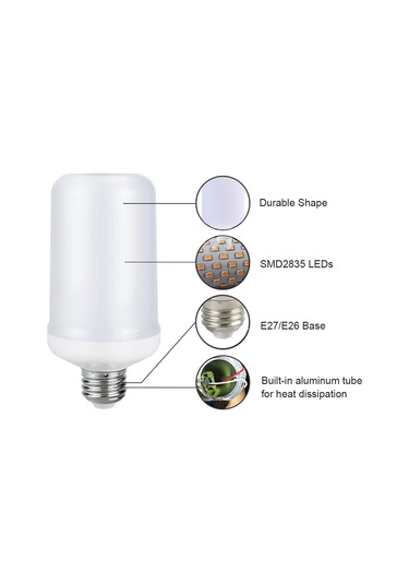 Dianziye Led Alev Ampulü, E26, Dinamik Alev Ve Sürekli Aydınlatma Modları, 99 Led Işık Kaynağı, 35.000 Saat Ömür, Dekoratif Kullanım