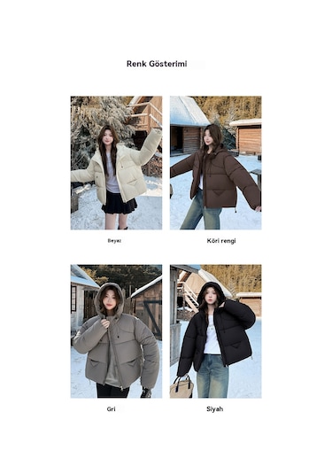 Kadınlar İçin Kore Kısa Tüylü Pamuklu Ceket Kışlık Tüylü Pamuklu Ceket Kahve