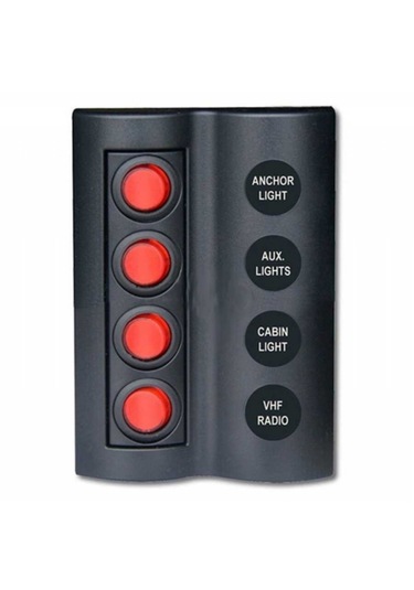 Marin Sigortalı Switch Panel 4 Lü Kırmızı Butonlu Yatek Karavan T Siyah