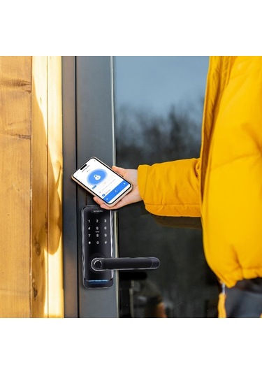 Akıllı Kapı Kilidi Parmak İzi Dokunmatik Şifre Girişli Siyah