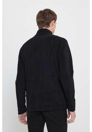 Anti-pilling Tüylenme Yapmayan Standart Fit Bato Yaka Soğuk Geçirmez Sweatshirt Polar Siyah