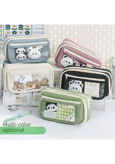 Kangvka 2024 Yeni Desen Şeffaf Kalem Kutusu - Geniş Hacimli Kız Öğrencilere Özel - Mavi Renkli Stüdyo Malzemeleri Organizatörü