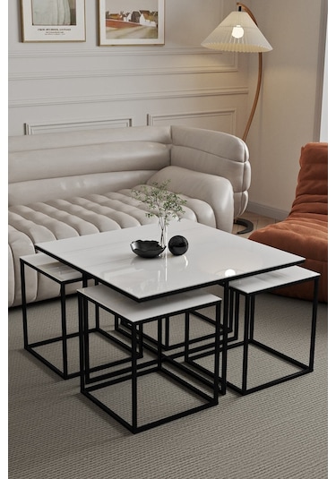 4+1 Siyah Kaplama Beyaz 10 Mm Glossmax Parlak Mdf Orta Sehpa