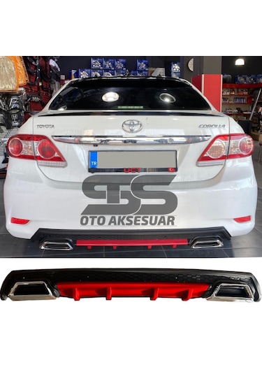Toyota Corolla 2007-2012 Difüzör Arka Tampon Eki 2 Egzoz Çıkışlı Kırmızı Lüx Tip