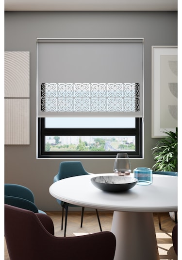 Lazer Kesim Mat Stor Perde, Lazer Kesimli Klasik Serisi, C-161005 Gri Renk Gri