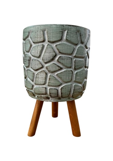 Bitki Tasarımı Ev Dekorasyon Yeşil Eskitme Taş Desen Beton Saksı Ayaklı Çiçeklik Saksılık