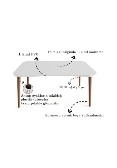 Esma Orta Sehpa Ve Zigon Sehpa 4'Lü Ahşap Ayaklı - Beyaz Mermer