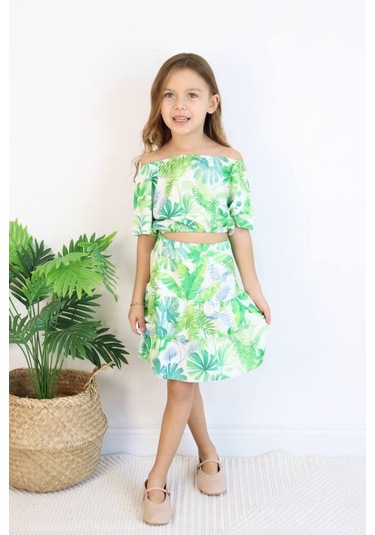 Carmen Yaka Madonna Desenli Etekli Takım - Bahar Esintisi Tropikal Rüzgar Etekli Takım Çok Renkli