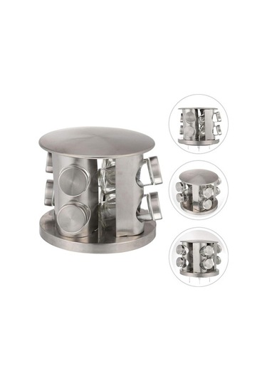 Pazly Şeffaf Cam Baharat Kavanoz Seti 8 Adet, 360 Derece Dönen, Mutfak Baharat Kabı, Bpa İçermez, Fda, Gümüş Tabanlı Gümüş